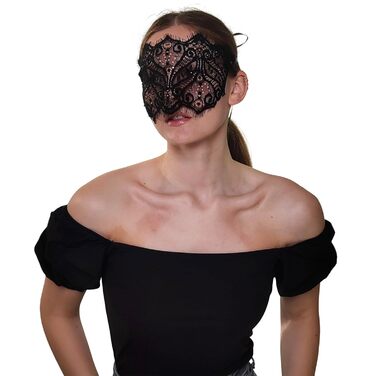 Чорна мереживна маска для жінок з кристалами - елегантна венеціанська маска для маскараду, готичної вечірки, косплею, карнавалу та особливих подій - ручна робота (чорний)