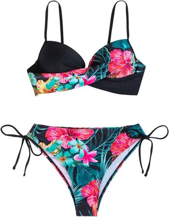 Бікіні GORGLITTER з пуш-ап, двочастинний купальник, тропічний стиль, чорний, XL