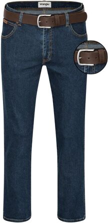 Чоловічі стрейч-джинси Wrangler Texas Regular Fit Authentic Straight, колір Darkstone, з коричневим ременем (46W / 30L)