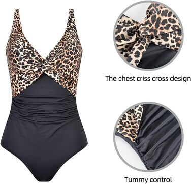 Купальник жіночий Badeanzug, суцільний з V-подібним вирізом, push-up, з рюшами, для корекції фігури, великі розміри (42, Bw)