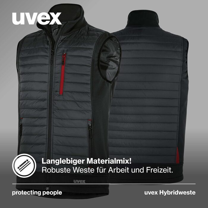 Чоловіча гібридна робоча жилетка Uvex tune-up, міцна повсякденна жилетка для роботи та відпочинку, чорно-червона, розмір M