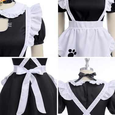 Костюм для косплею: сукня горничної, аніме, чорний, з вушками та рукавичками (5XL)