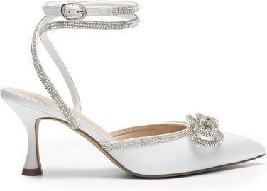 Жіночі туфлі Dream Pairs на низьких підборах (kitten heels) з декором у вигляді стразового банта, білі, розмір 43 EU
