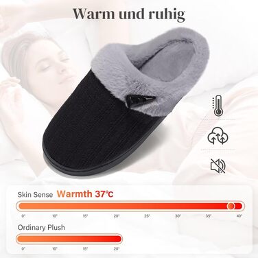 Жіночі зимові капці NineCiFun з плюшу та ефектом пам'яті (Memory Foam), протиковзкі, чорні, розмір 38/39 EU