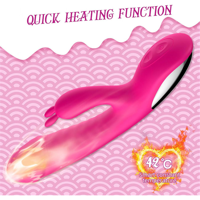 Вібратор силіконовий для G-точки з 10 режимами вібрації, нагріванням, для жінок. Кролик, рожевий. Інтимні іграшки