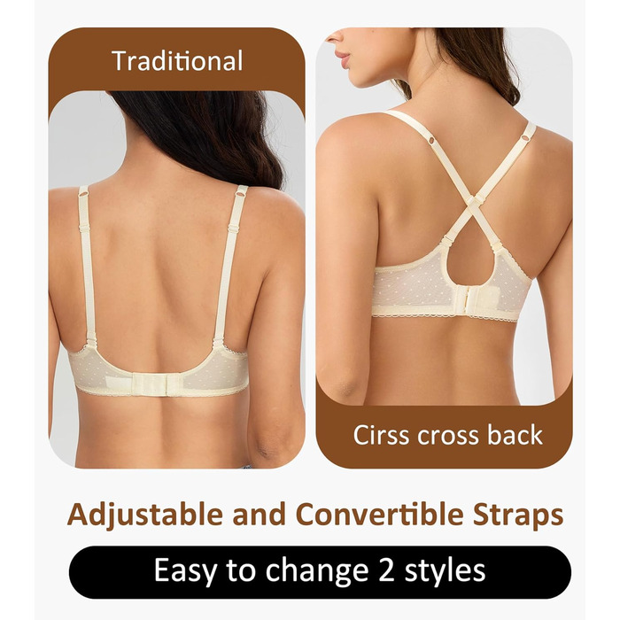 Дизайнерський бюстгальтер Lemorosy для дірндль з кісточками, пуш-ап, мереживо, балконетка, напівчашка, прозорий (75B, бежевий)