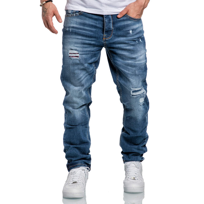 Чоловічі джинси Amaci&Sons Regular Straight Fit з ефектом Destroyed, світло-блакитні, модель 7984 (32W/32L)