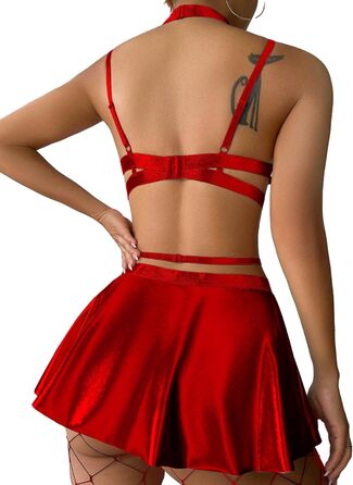 Сексуальний комплект білизни Lilosy: колготки, чокер, ремінець, бюстгальтер з підпружиненою чашкою, спідниця (5 шт.)