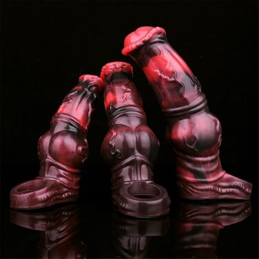 Реалістичний пеніс-манжет для секса з тваринними мотивами, 3 розміри (M/L/XL), з кільцем для яєчок, збільшує пеніс, червоний, M