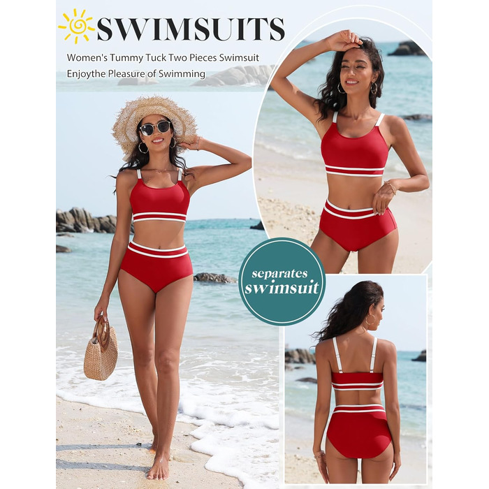 Бікіні Tuopuda для жінок: комплект з високою талією, шорти та топ з пуш-ап, спортивний двочастинний купальник, багряний колір, розмір M