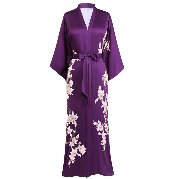 Халат жіночий Babeyond Кімоно з квітковим принтом, максі, довгий, пляжний, для вечірки, весільної ночі, для дому (один розмір, фіолетовий)