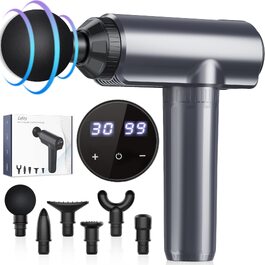 Перкусійний масажер Massage Gun для м'язів, ручний масажний пістолет з 30 рівнями швидкості та 6 насадками, USB-C зарядка, чорний