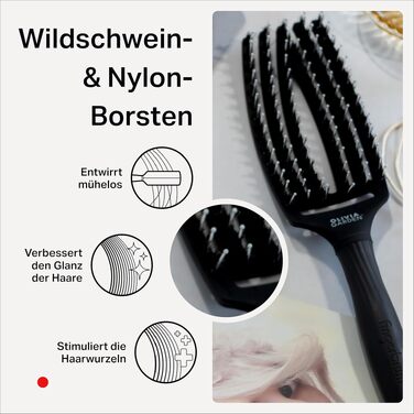 Іонізуюча щітка для волосся Olivia Garden Fingerbrush Combo (середня, 6 рядів) для сушіння, вирівнювання та догляду за середнім та довгим волоссям, з щетиною кабана та антистатичним нейлоном