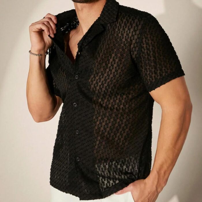 Чоловіча літня сорочка з короткими рукавами, прозора, пляжна, розмір XL