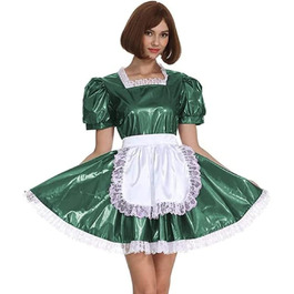 Сукня служниці, короткий рукав, ретро-стиль, Лоліта, PVC, темно-зелений, 3XL