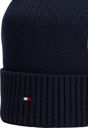 Зимня шапка-біні Tommy Hilfiger TH Flag з бавовни Pima, синя (Space Blue), універсальний розмір