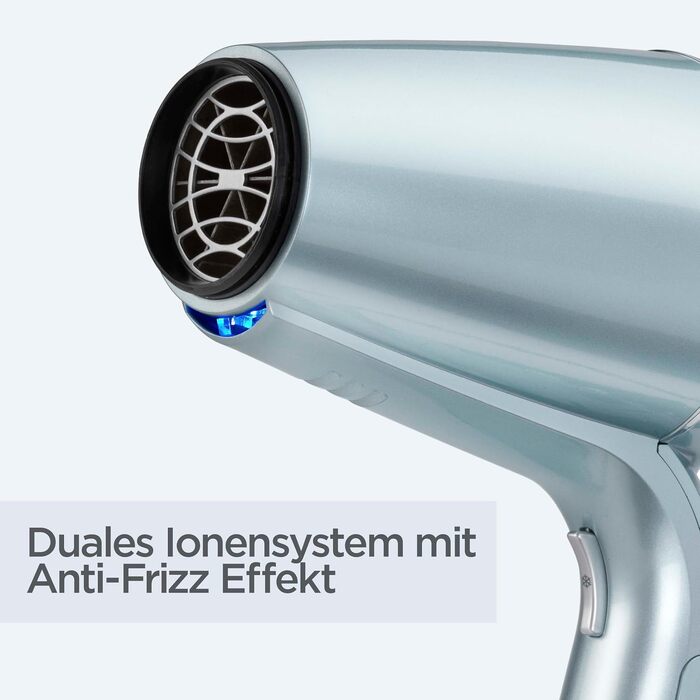 Професійний іонний фен BaByliss Hydro-Fusion 2100W з дифузором та концентратором, плазма-технологія для блиску та гладкості волосся, 3 режими температури, 2 швидкості, синій, D773DE