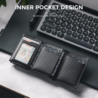 Шкіряний картхолдер VULKIT з RFID-захистом, Pop-Up гаманець для кредитних карт з відділенням для купюр, вікном для ID та магнітною застібкою (чорний)