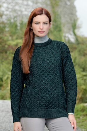 Свитер Aran Crafts ірландський з м'яким плетеним візерунком, круглий виріз, 100% чиста шерсть, S, чорний