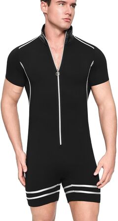 Чоловічий халат Landofgenie з коміром з ПВХ-шкіри, стиль панк, контрастні смуги, ідеальний для дому, сну та тематичних вечірок, чорний, XL