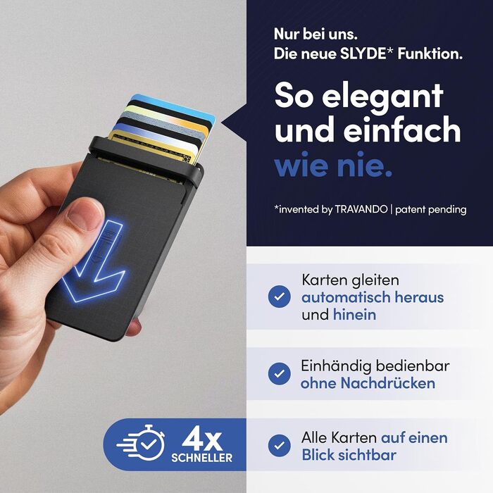 Алюмінійний картхолдер TRAVANDO SLYDE з RFID-захистом та громаздкою затискачею для грошей, чоловільний тонкий гаманець для 5-7 карт