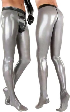 Легінси чоловічі Latexhose з блискавкою спереду, Cool Sexy Clubwear, 0.4 мм, 3XL, срібні, чорні