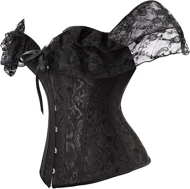 Корсет жіночий Oytto готичний, з шнурівкою, з мереживом, з кісточками, топ-боді, чорний, розмір L