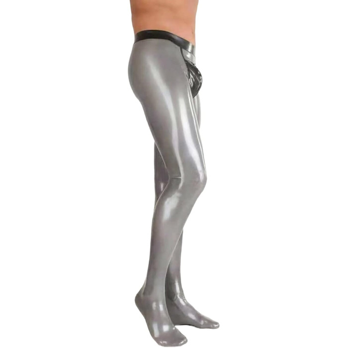 Легінси чоловічі Latexhose з блискавкою спереду, Cool Sexy Clubwear, 0.4 мм, 3XL, срібні, чорні