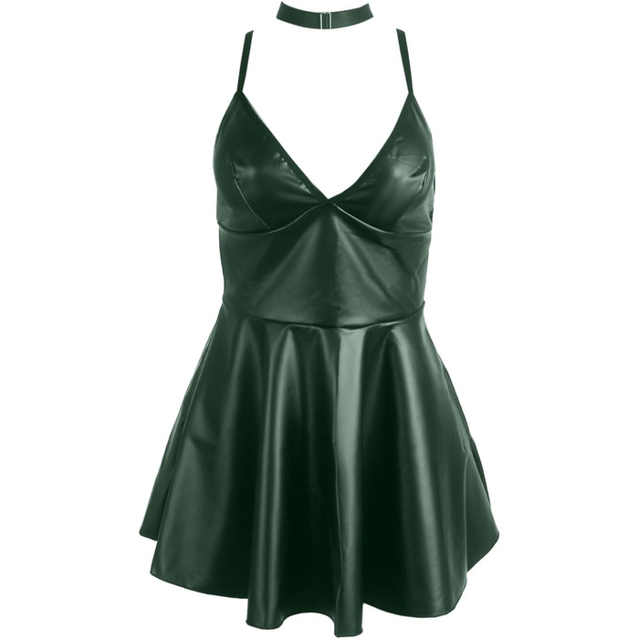 Сукня з еластичної шкіри (PU-шкіри) Wetlook, сексуальна сукня з еластичної шкіри для повних жінок, клубний одяг, сукня з глибоким V-подібним вирізом, елегантна, curvy, S-2XL (С-зелений, L)