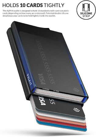 Металевий картхолдер VULKIT з RFID/NFC захистом, чоловівий гаманець-портмоне для 10 карт, чорний