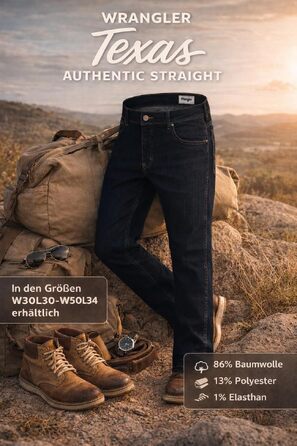 Чоловічі стрейч-джинси Wrangler Texas Regular Fit Authentic Straight, Blue Black (W40/L32)