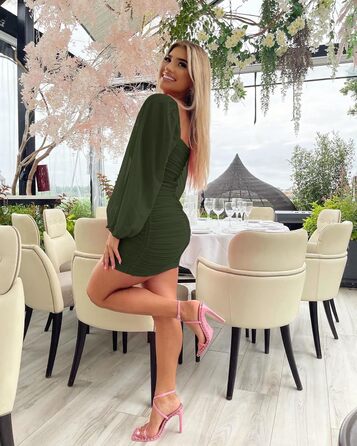 Сукня жіноча Wenrine коктейльна, оксамитова, довгий рукав, міні, облягаюча, темно-зелена (Армійський зелений)