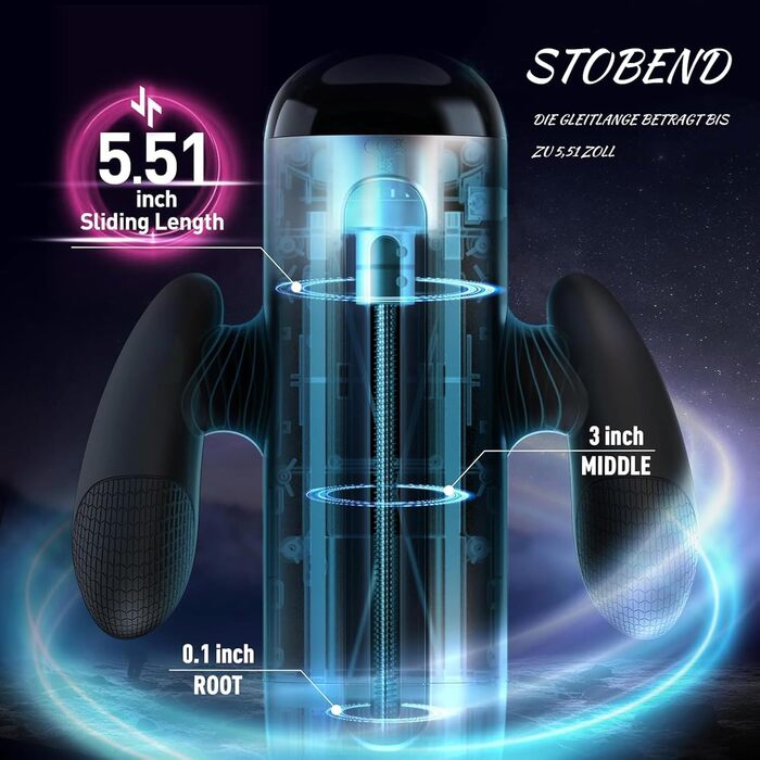 Масажер для чоловіків з 5 телескопічними головками та 5 режимами стимуляції. Реалістичний вагінальний масажер для чоловіків