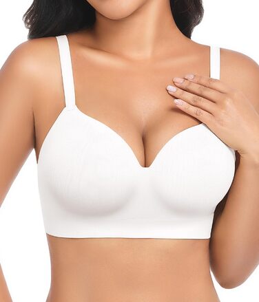 Натлоен ПУХ Up BH: Безкаркашний бюстгальтер для жінок з м'якою підтримкою, подвійний шар чашки, V-подібний виріз, надійний бюстгальтер (Білий, XXL)