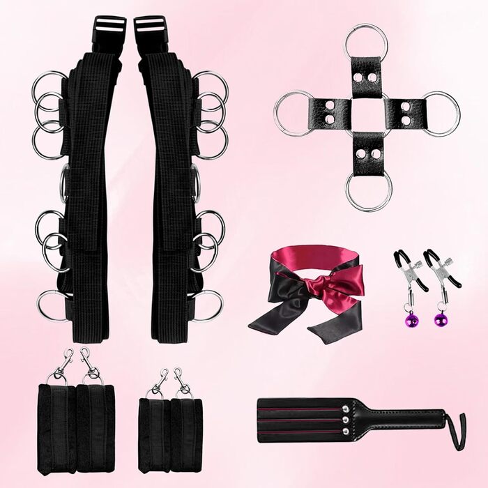 Набір для БДСМ Bett Fesseln: Фетіш-іграшки для пар з наручниками, кайданами, пов'язкою на очі та клямками. Стабільний набір для сексуальних ігор
