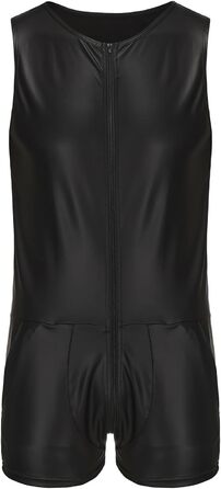 Чоловічий боді з лакової шкіри, облягаючий, з блискавкою та кишенею, для клубу/сцени, чорний, 3XL