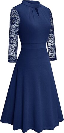 HOEYEE Елегантне сукня-максі з мереживом, вінтажний стиль, для вечірок та коктейлів (XL, Темно-синій)