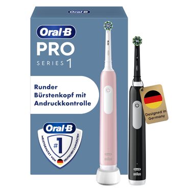Електрична зубна щітка Oral-B Pro Series 1, набір 2 шт (Рожева та Чорна), 3 режими чищення, 2 смінні насадки