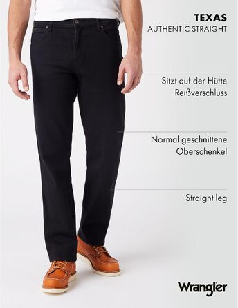 Чоловічі джинси Wrangler Texas Stretch W121XU13M завужені (Tapered), колір Black Overdye, розмір 44W/30L