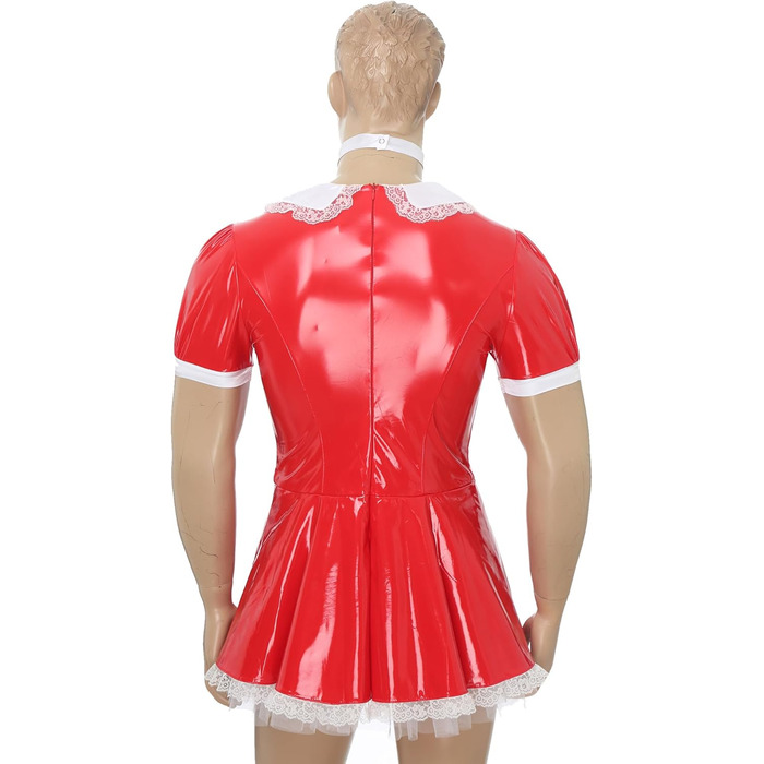 Костюм покоївки Inhzoy для чоловіків: червоне лакове плаття з нашийником, комплект для вечірки, карнавалу, Хелловіну, косплей, розмір XXL