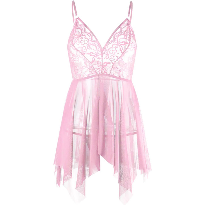 Сексуальна спідниця-комбінезон Dessous для жінок великих розмірів. Ефектна спідниця-комбінезон з V-подібним вирізом, мереживо, babydoll. Ідеальна для свята Валентина. (Рожевий, L)