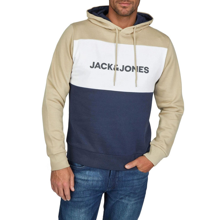 Чоловічий худі Jack & Jones JWHLOGO Blocking Regular Fit з принтом, великі розміри (Plus Size), багатоколірний (Зелений/Синій/Бежевий/Темно-синій), 7XL