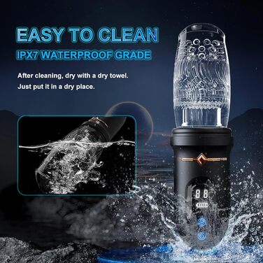 Електричний мастурбатор ChicLSQ з 5 телескопічними секціями, 360° обертанням, 10 вібраціями та функцією 3D-вакуумної стимуляції. З цифровим дисплеєм