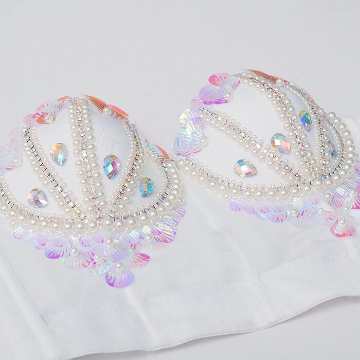 Жіночий бюстгальтер ROYAL MEELA з паєтками та корегуючим ефектом, топ-бюстгальтер, кроп-топ, клубний стиль, для вечірок, білий (XS)