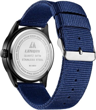 Чоловічий тактичний годинник Military Quartz: водонепроникний (3ATM), аналоговий кварцовий годинник з календарем та нейлоновим ремінцем, синій