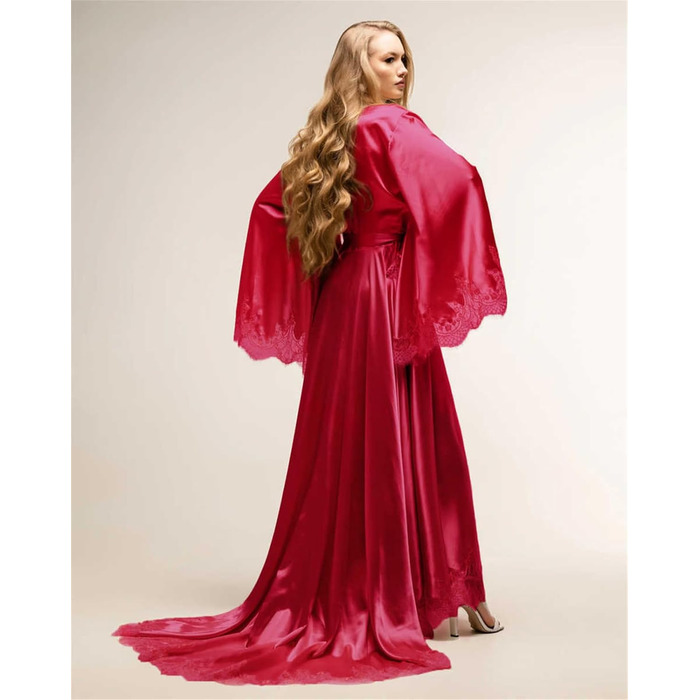 Халат жіночий атласний, Kimono, для весілля, вечірки, довгі рукави (Червоний, 3XL)