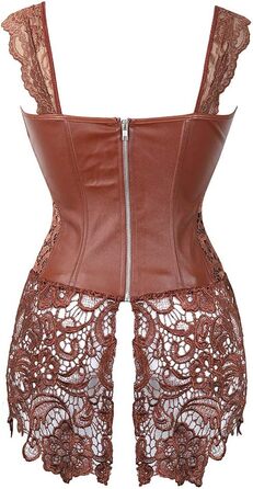 Корсетне плаття Grebrafan з шкіри та мережива для пишних форм, великі розміри (28-30, коричневий)