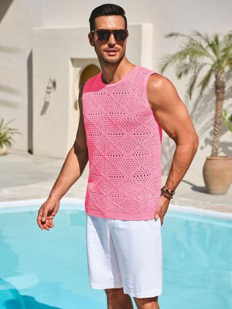 Чоловіча в'язана майка-топ Runcati, рожева, літо, пляжний стиль, хіппі