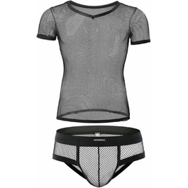 Чоловічий комплект нижньої білизни: футболка-сітка та боксери, чорний, розмір M