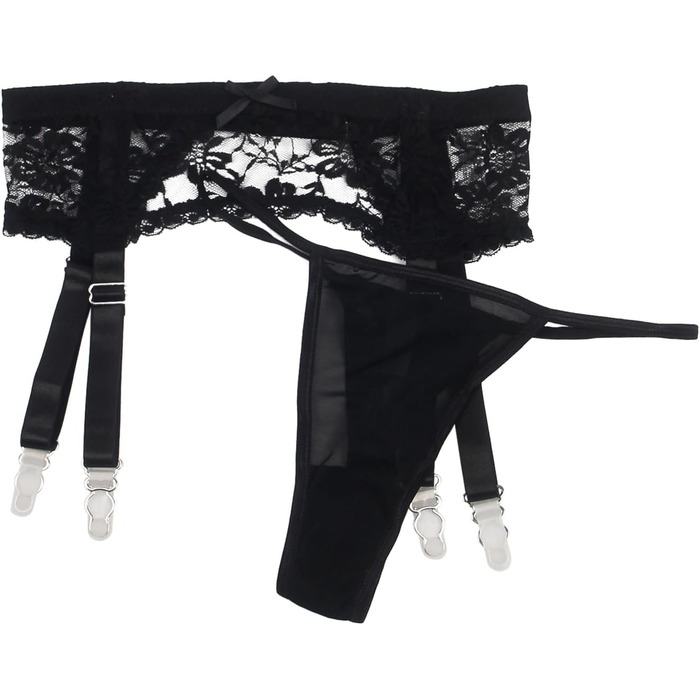Чоловічі мереживні стрінги з гачком, широкі, з 4 кліпсами, сексуальні, великі розміри, прозорі, жіночий комплект, регульовані, стрінги з гачком, пояс для панчіх, підвіски, чорний M-L